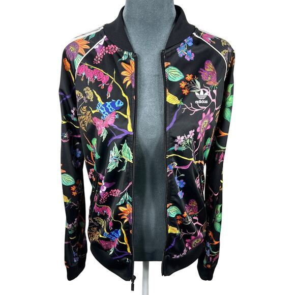 Adidas Poisonous Garden Track Jacket Sz Small Black Multi-Color Floral Frog Rare - Picture 2 of 12